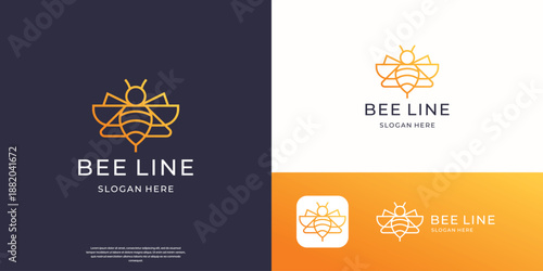 geometry Bee logo design concept linear art style.