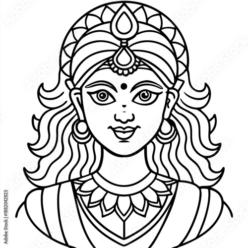 Hindu Goddess Outline Drawing for Coloring Art & Illustration