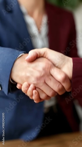 A firm handshake between two professionals signifies agreement and successful collaboration.