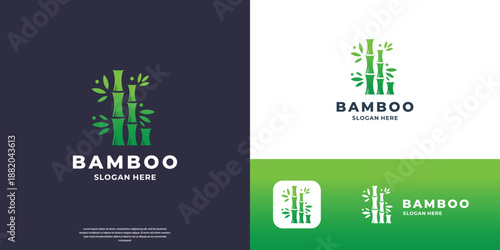bamboo and leaf logo design with creative concept premium vector