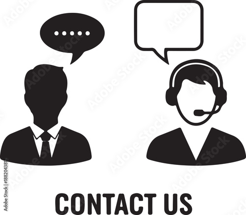 Contact Us and Customer Support Icon Set. Call Center Agent and User Avatar Vector Symbols.