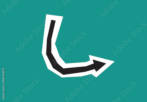 Arrow in abstract style with white border strokes
