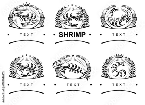 Shrimp labels and elements set. Collection icon shrimp. Vector