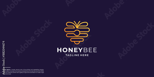 honey bee line logo premium vector template.