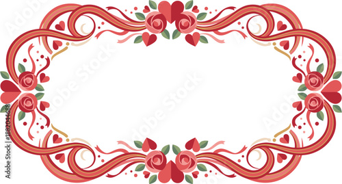 Charming Valentine's Day frame adorned with romantic hearts, delicate roses, and flowing ribbons, perfect for heartfelt messages, invitations, and cherished celebrations of love
