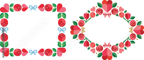 Valentine's Day floral and heart frames perfect for greeting cards and romantic designs