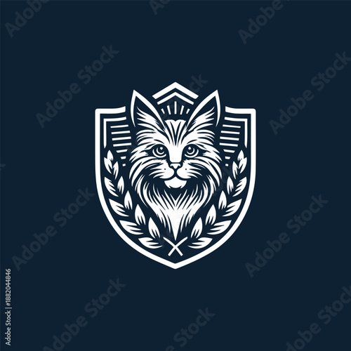 Shield logo concept with a cat's head and wheat inside