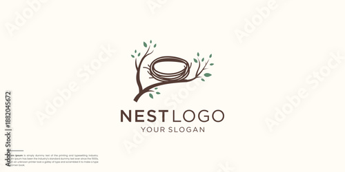 Home nest logo template, home branch handmade logo illustration