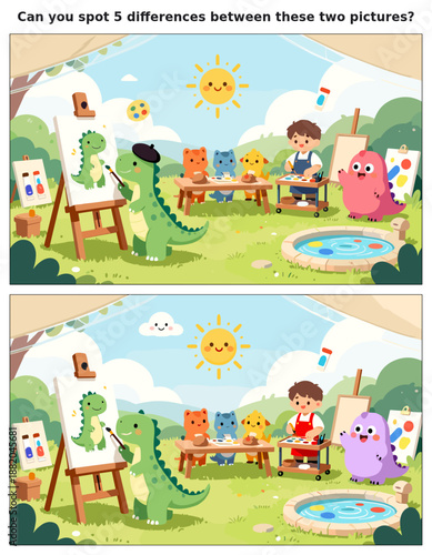 spot the difference, kids activity, fun games, puzzles for kids, educational activity, brain teaser, difference game, coloring pages, coloring books, book cover, kdp, kdp interior, kids challenges, le