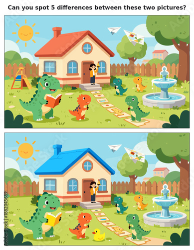 spot the difference, kids activity, fun games, puzzles for kids, educational activity, brain teaser, difference game, coloring pages, coloring books, book cover, kdp, kdp interior, kids challenges, le