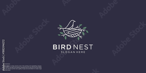 minimalist bird's nest logo design, bird house logo illustration.