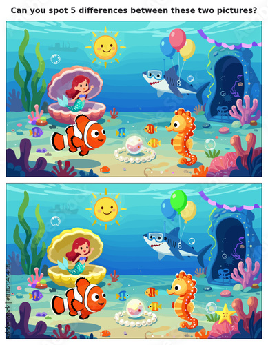 spot the difference, kids activity, fun games, puzzles for kids, educational activity, brain teaser, difference game, coloring pages, coloring books, book cover, kdp, kdp interior, kids challenges, le