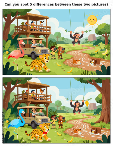 spot the difference, kids activity, fun games, puzzles for kids, educational activity, brain teaser, difference game, coloring pages, coloring books, book cover, kdp, kdp interior, kids challenges, le