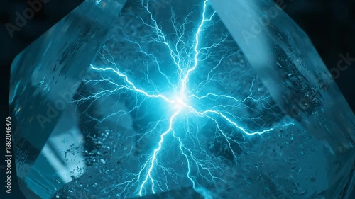 Stunning visuals of electric energy surging within crystalline formations, a captivating display