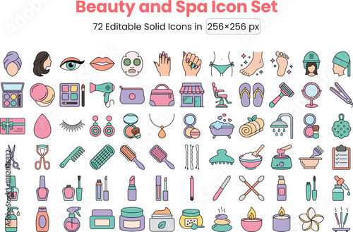 Beauty and Spa Icon Set for Cosmetics, Hair Salon, and Wellness Services
