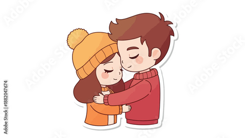 Cartoon Couple Embracing with Love and Affection.