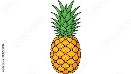 Vibrant Yellow Pineapple with Green Crown on White Background.