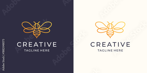 minimalist logo bee honey linear style.