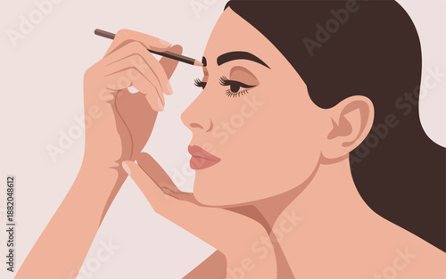 A woman receiving a professional makeup application from an unseen artist, focusing on her eyes with a brush