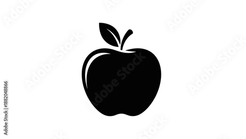 Stylized Black Apple Icon with Leaf Symbolizing Healthy Fruit.