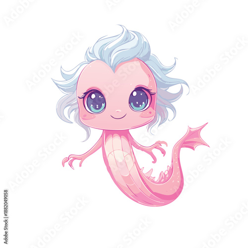 A cute cartoon axolotl with big eyes and a smiling face in transparent background 