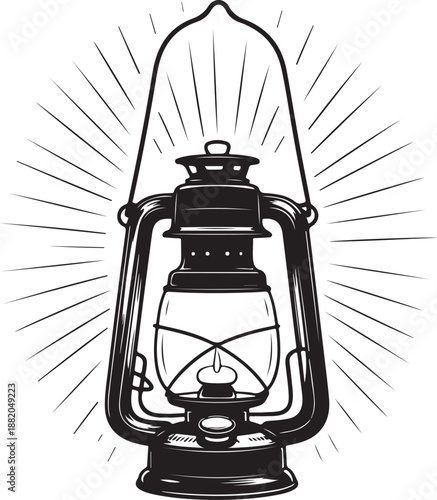 lantern kerosene vintage black and white sketch for print design