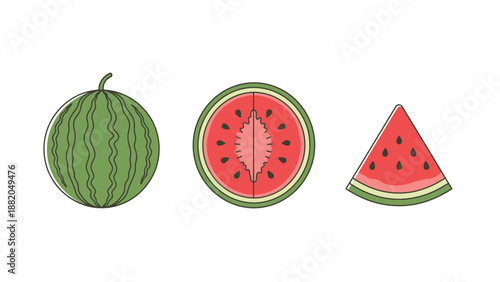 Fresh Ripe Watermelon Whole Sliced Pieces Healthy Summer Fruit.