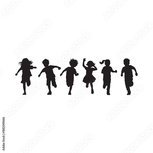 group children running playfully a joyful moment captured as a silhouette