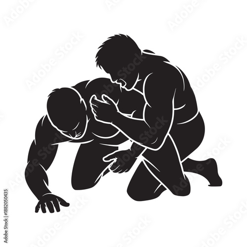 wrestling match depiction two athletes engaged dynamic pose intense struggle silhouette