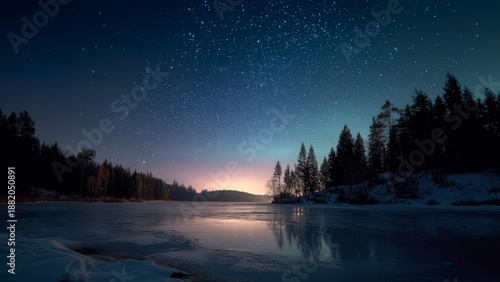 Star-Filled Sky Above Frozen Lake