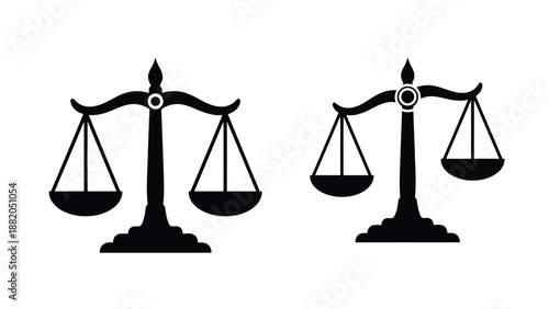 a pair of black and white scales of justice icon illustration
