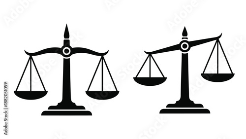 a simple black and white illustration of two scales in a balanced and unbalanced state