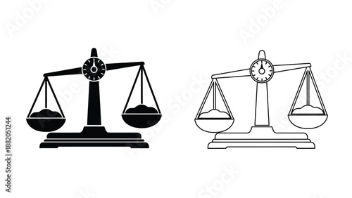 black and white scales of justice icon illustration two versions presented