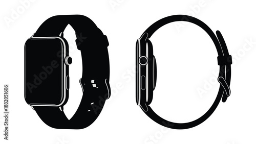a stark white illustration depicting two smartwatches and their interchangeable straps