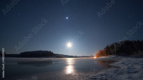 Silent Winter Lake at Night