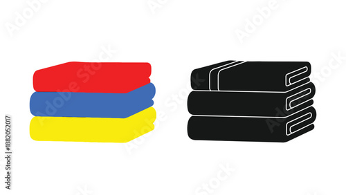 a stack of colorful towels in red blue yellow and black outline illustration