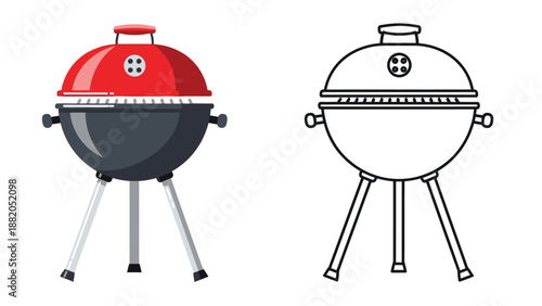 a colorful and outlined illustration of two charcoal barbecues side by side