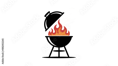 Barbecue grill with vibrant flames and swirling smoke ready for a backyard cookout