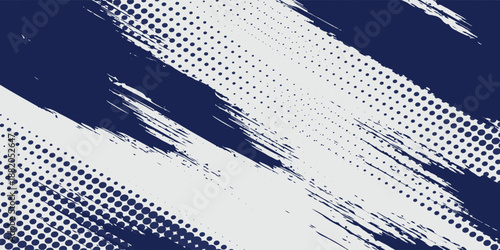 Abstract grunge navy dots on white background design. Modern futuristic twisted pattern, dots, circles. Vector illustration