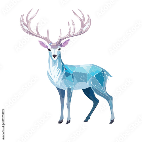 A stylized illustration of a deer with geometric shapes and pastel colors in transparent background 