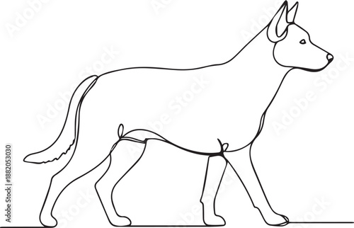 German Shepherd continuous one line drawing, minimalist dog silhouette vector illustration, Belgian Malinois profile line art isolated on white
