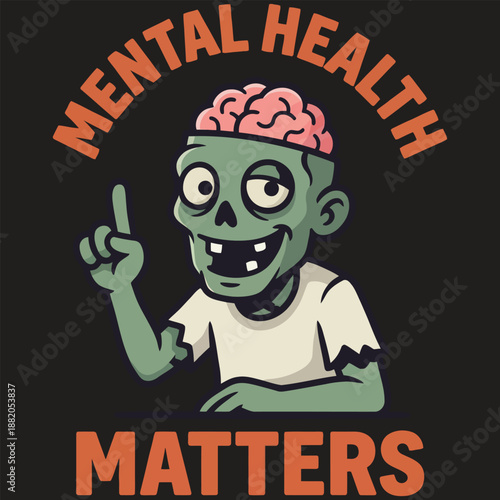 Zombie Mental Health Matters – Spooky Funny Flat Vector
