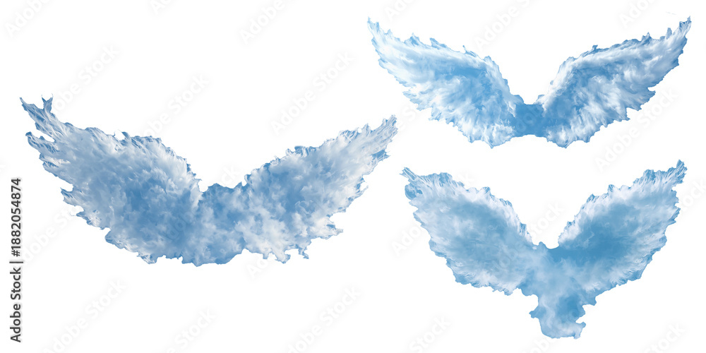 Fototapeta premium angel wings formed from soft clouds, symbolizing freedom, spirituality, afterlife and divine protection. Ideal for religious themes, spiritual illustrations, memorial concepts and inspirational design