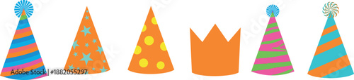 Colorful party hats illustration set