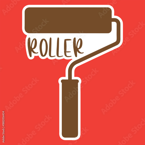 Paint brush sticker vector design, Paint roller silhouette illustration on white background