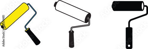 Paint brush sticker vector design, Paint roller silhouette illustration on white background