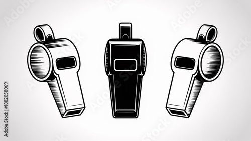 Collection of Various Professional Sports Whistle Vector Illustrations.