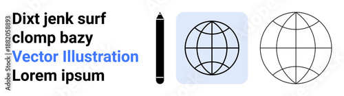 Graphic design, creative tools, educational resources, global communication, minimalism, visual concepts. Pen and globe icons with clean lines. Focus on graphic design and creative tools concepts