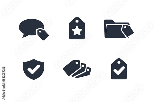 Set of 6 chat assignment and routing icons designed for customer service platforms, ticket systems and workflow management interfaces. Clean monochromatic vector symbols for web and mobile platforms.
