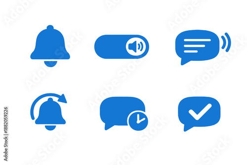 Set of 6 chat snooze and notification pause icons designed for customer service platforms and message management interfaces. Clean monochromatic vector symbols for web and mobile platforms.